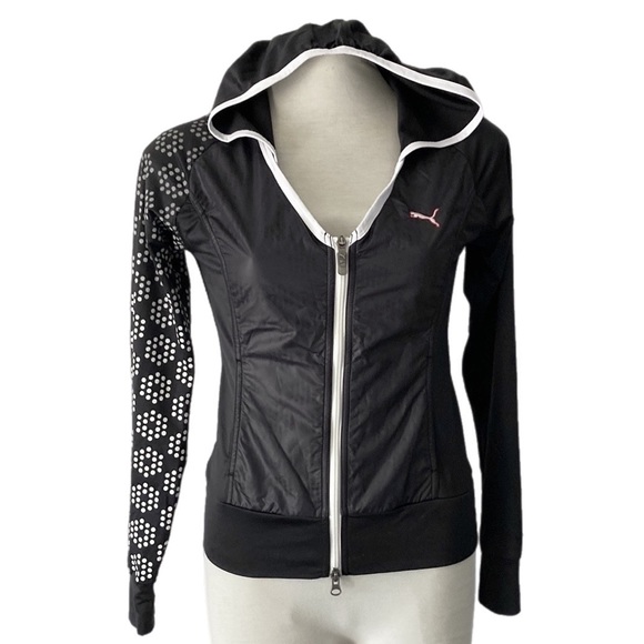 PUMA women’s fitted black white hoodie Zip up - Picture 4 of 15